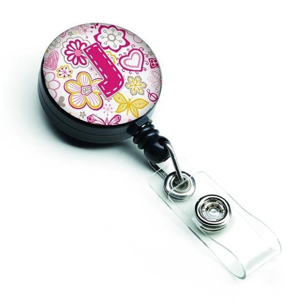 Carolines Treasures Carolines Treasures CJ2005-JBR Letter J Flowers & Butterflies Pink Retractable Badge Reel CJ2005-JBR